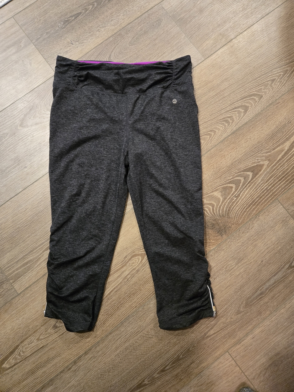 Tangerine Charcoal Capri Leggings with Purple Waistband